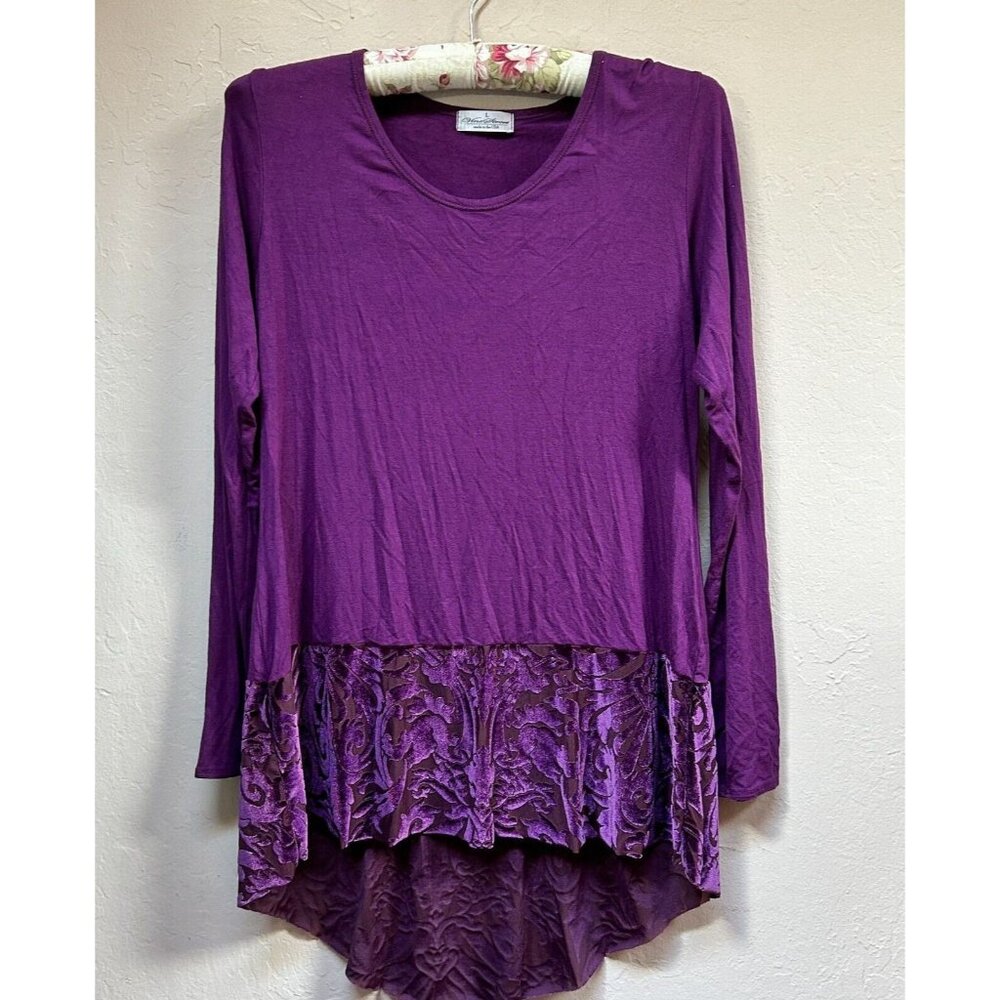 Vine Street Womens Burnout Velvet High Low Hem Top Long Sleeve Purple Size Large